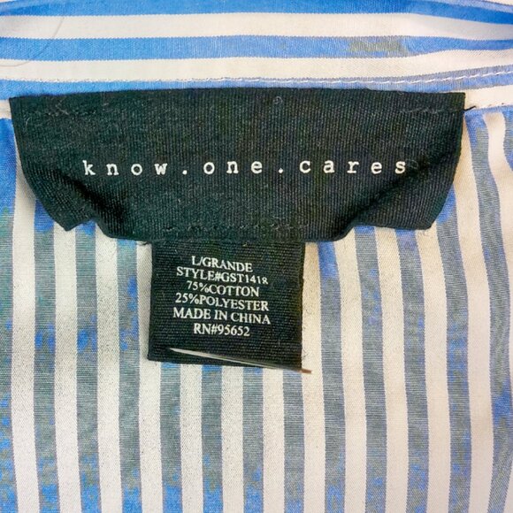 Know One Cares off Shoulder Stipe Button up Poplin Unique Women's Shirt - Picture 4 of 4